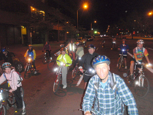 Riders behind us at a stop sign.